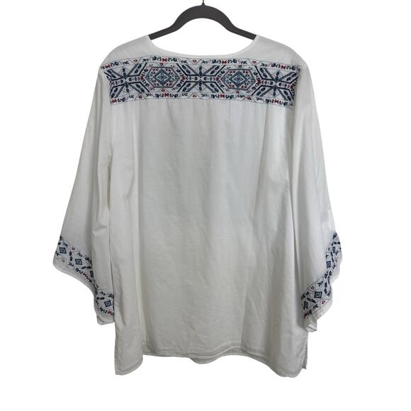 Chico’s White Embroidered 3/4 Sleeve Tunic Top Size 3 XL 16/18 Boho Cotton - Picture 2 of 8